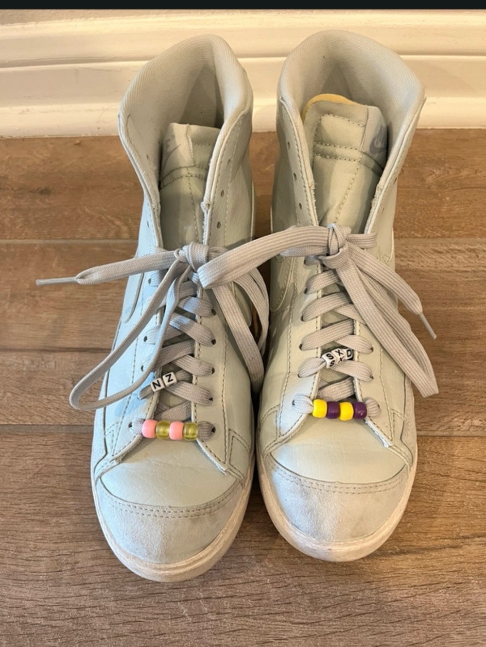 Nike Women’s High-Top Sneakers in Light Gray with Pastel Bead Accents
